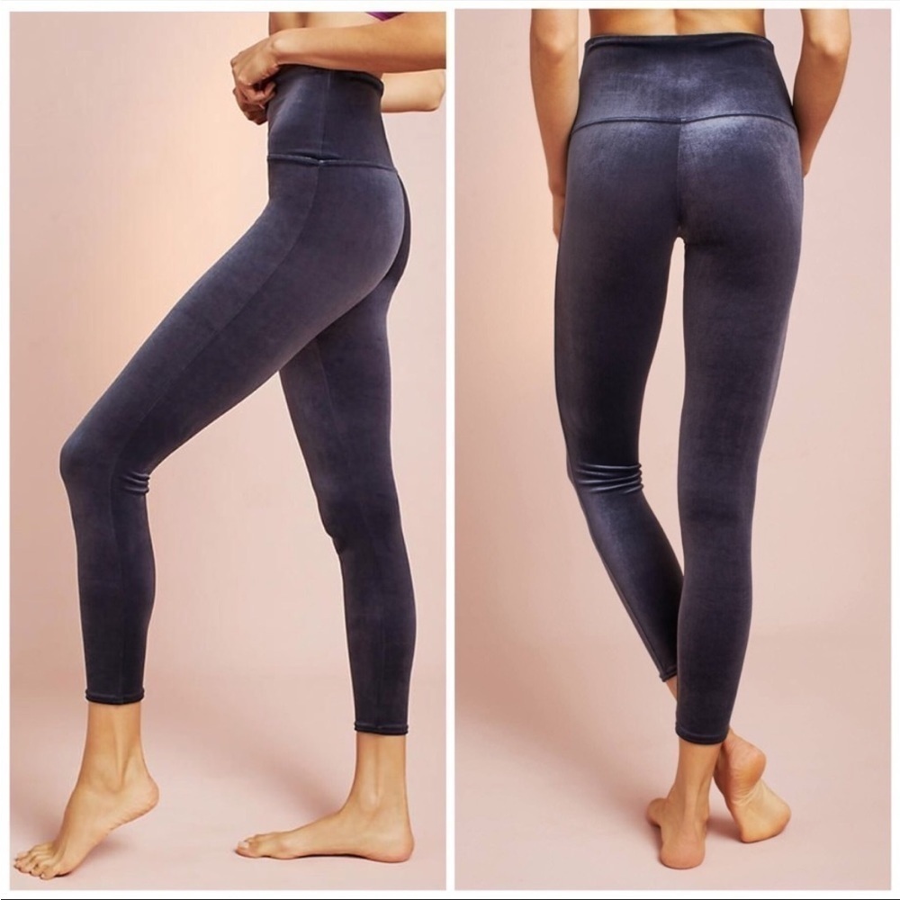 Spanx Velvet Leggings Navy Blue Power Waistband Revolve Shapewear Sz M